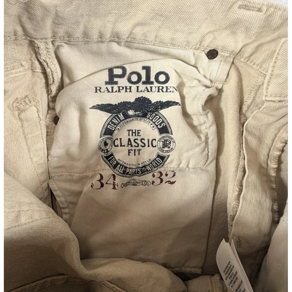 Polo Ralph Lauren Jeans Men's 34x32 Cream Ivory Classic Fit Denim Stretch